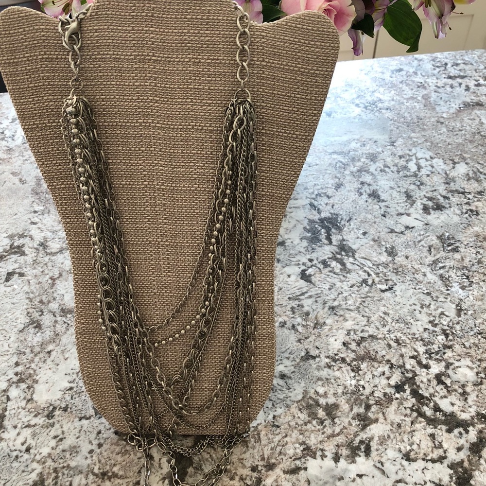 Multi layer silver statement necklace